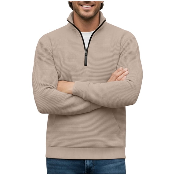 Generic Mens Half Zip Pullover Sweatshirt Textured Mock Neck Long Sleeve Shirts Casual Athletic Muscle Tops Fall Polo Sweater