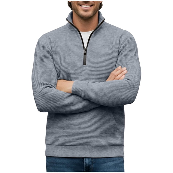 Generic Mens Half Zip Pullover Sweatshirt Textured Mock Neck Long Sleeve Shirts Casual Athletic Muscle Tops Fall Polo Sweater