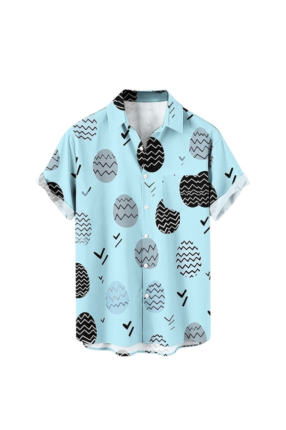 Mens Happy Easter Shirts Cross Cute Eggs Printed Funny Letter Short Sleeve Tees Casual Button Down Hawaiian Shirt