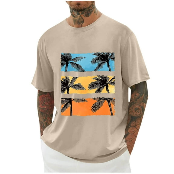 Generic Mens Hawaiian Printed T-Shirts Short Sleeve Summer Casual Shirt Palm Tree Graphic Loose Summer Beach Pullover Tees