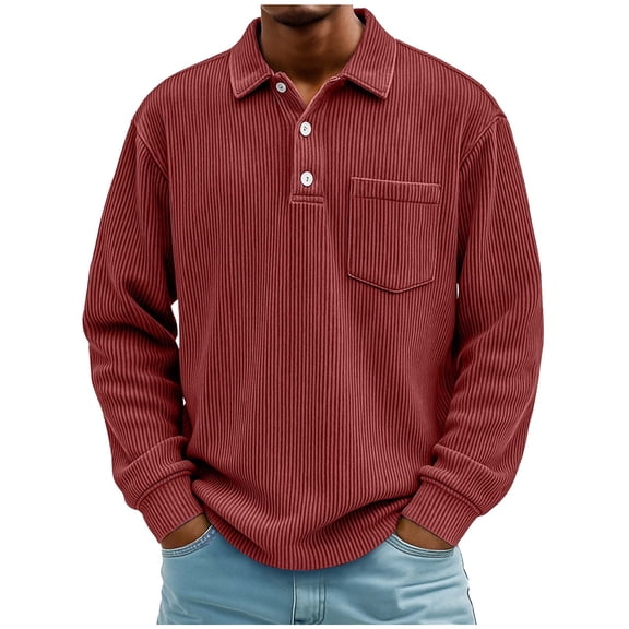 Generic Mens Henley Corduroy Shirts Casual Long Sleeve Button Down Shirt Loose Fit Business Pullover Sweatshirts with Pocket