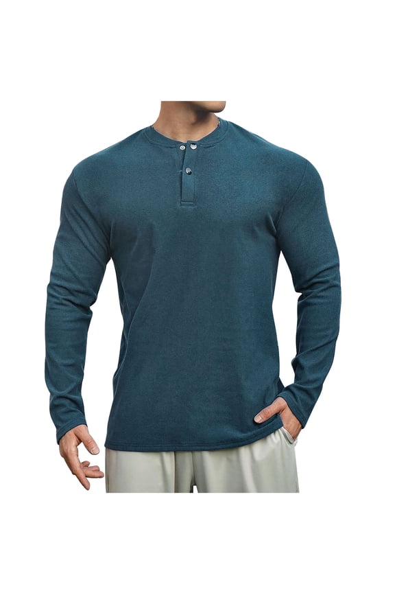 Mens Henley Shirts Casual Loose Long Sleeve Button up T-Shirts Basic Slim Fit Lightweight Outdoor Sports Tops