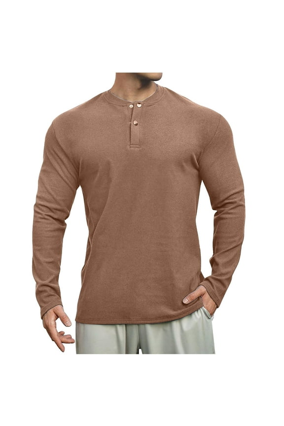 Mens Henley Shirts Casual Loose Long Sleeve Button up T-Shirts Basic Slim Fit Lightweight Outdoor Sports Tops
