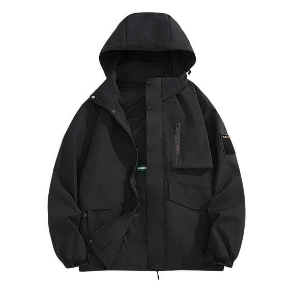 Generic Mens Hooded Drawstring Raincoat Waterproof Wind Resistance Jacket Full Zip Up Plus Size Coat with Pockets
