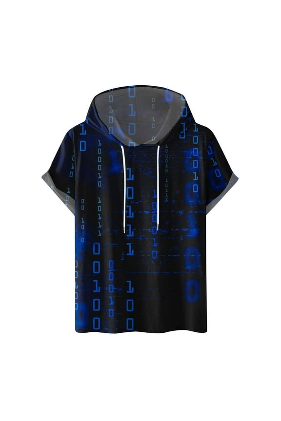 Mens Hoodie Shirts Casual Stylish Short Sleeve Pullover Hooded Shirt Loose Fit Digital Graphic Drawstring Tee Shirts