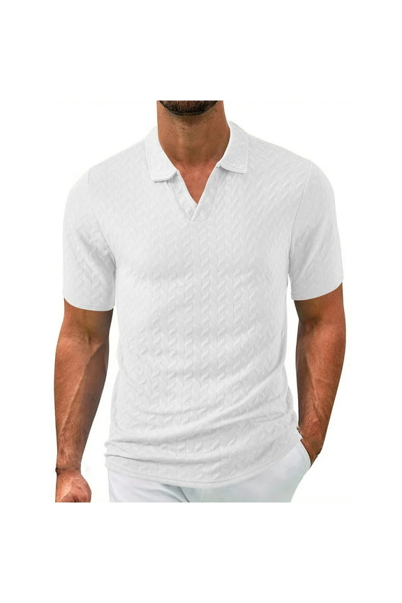 Mens Knit Polo Shirts Casual Stylish V Neck Short Sleeve Sweater Polo Knitted Textured Johnny Collar Tops