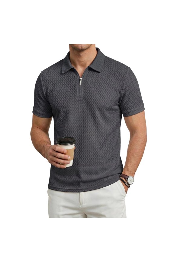 Mens Lapel Collar Shirts Casual Button Up Short Sleeve Basic Shirts Texture Classic Fit Solid Color Tees Golf Tops