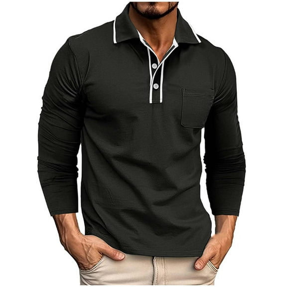 Generic Mens Lightweight Business Polo Shirt Long Sleeve Gym Fitness Shirt Solid Button Down Collared Wedding Party T-Shirt