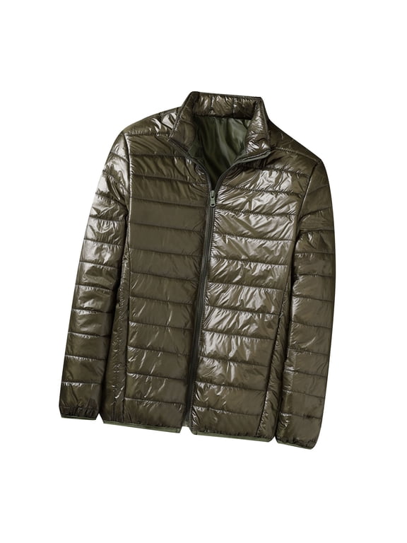 Mens Lightweight Down Jacket Shiny Packable Puffer Jacket Warm Insulated Padded Bubble Winter Coats Outwear with Hood