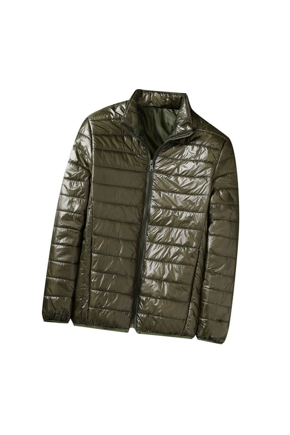 Mens Lightweight Down Jacket Shiny Packable Puffer Jacket Warm Insulated Padded Bubble Winter Coats Outwear with Hood