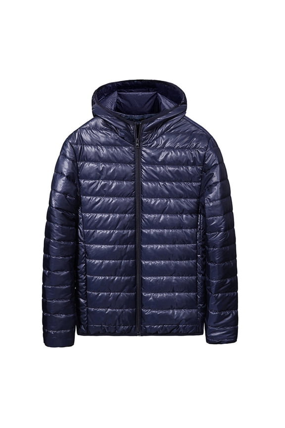 Mens Lightweight Down Jacket Shiny Packable Puffer Jacket Warm Insulated Padded Bubble Winter Coats Outwear with Hood