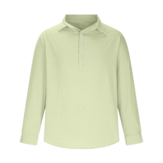 Generic Mens Linen Button Up Henley Shirts Loose Casual Long Sleeve Collared Tops Casual Vacation Holiday Beach Tshirt