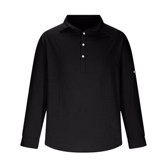 Generic Mens Linen Button Up Henley Shirts Loose Casual Long Sleeve Collared Tops Casual Vacation Holiday Beach Tshirt