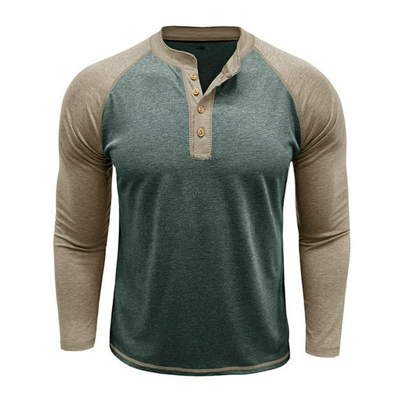 Generic Mens Long Sleeve Henley Shirts Casual Button Basic Slim Fit T-Shirts Classic Cotton Tees Stylish Pullover Tops