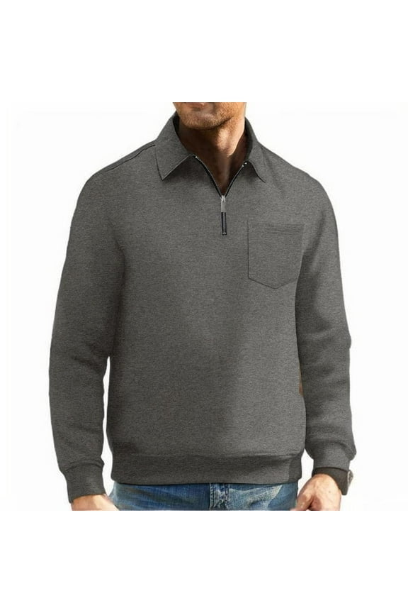 Mens Long Sleeve Polo Shirts-Lightweight Casual Loose Fit Pullover Top Classic Quarter Zip Lapel Solid Sweatshirts
