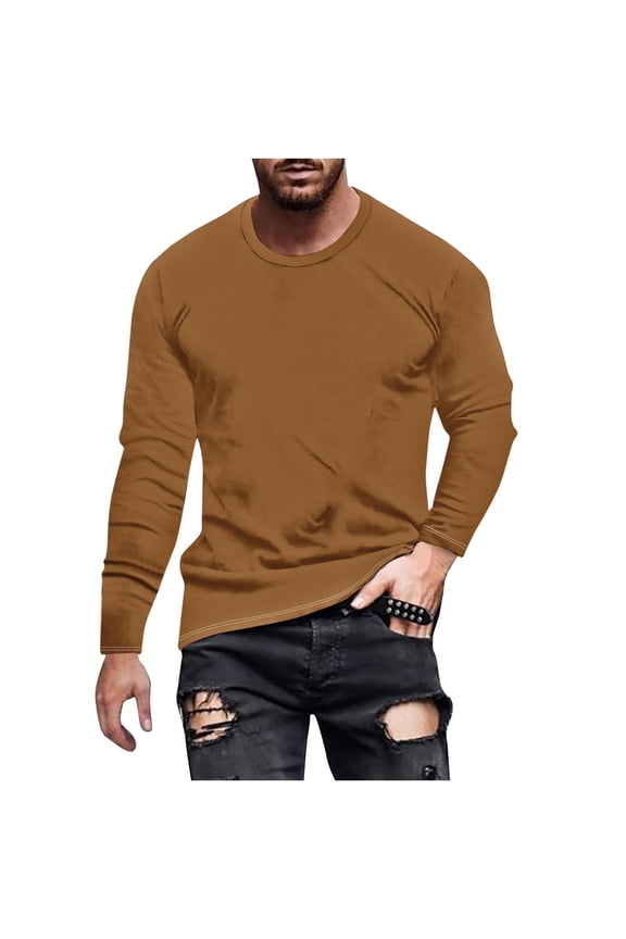 Mens Long Sleeve Tee Shirts Stylish Solid Athletic Gym T-Shirt Pullover Loose Fit Crewneck Workout Running Sweatshirt