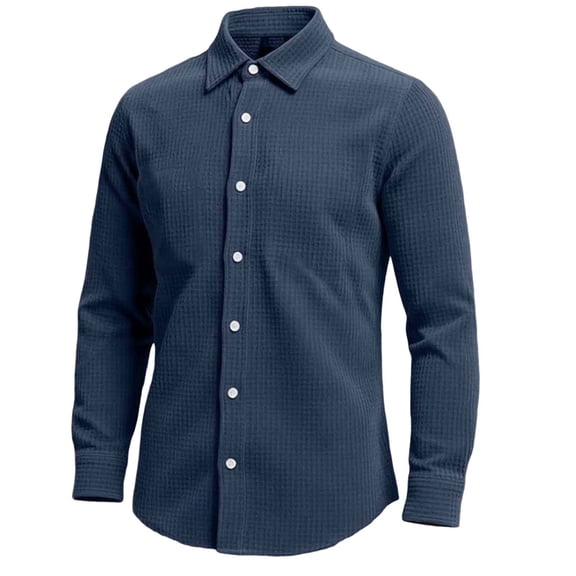 Generic Mens Long Sleeve Waffle Shirts Casual Solid Color Button Long Sleeve Shirt Stretch Business Work Collared Tee Tops
