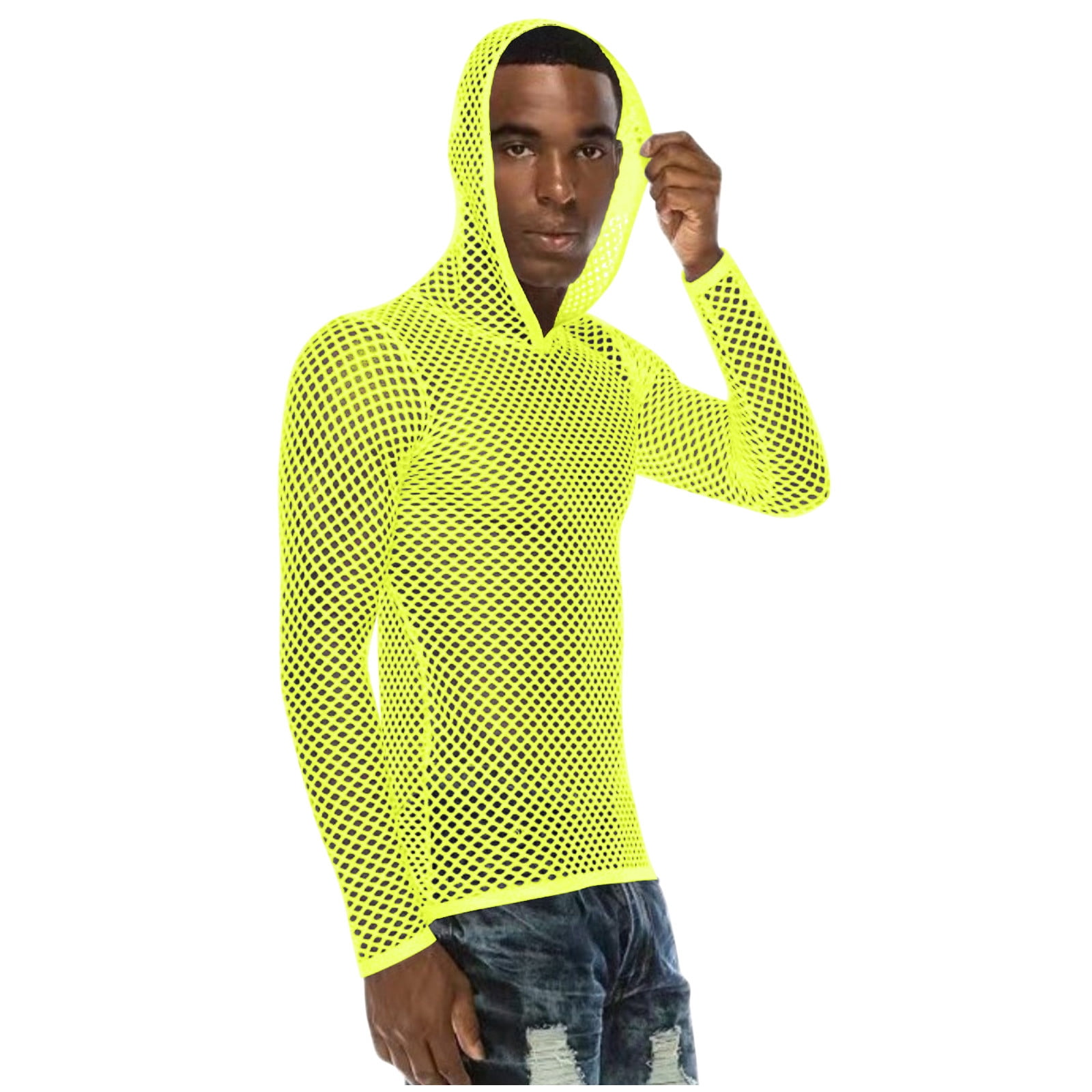 Generic Mens Mesh Shirt, Long Sleeve Muscle Workout Hoodie, Sheer See ...