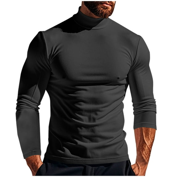 Generic Mens Mock Turtleneck T-Shirts Long Sleeve Solid Color Tees Shirts Lightweight Soft Slim Fit Pullover Tops
