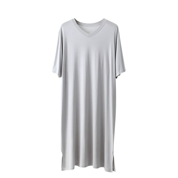 Generic Mens Nightshirt Cotton Modal Nightgown V Neck Short Sleeve PJ Soft Long Sleepwear Loose Pajamas