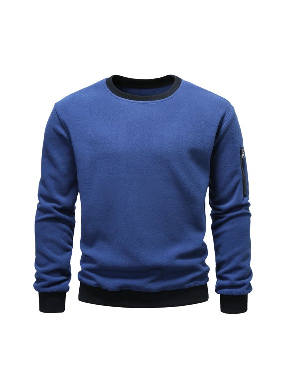 Mens Polar Fleece Pullover Fashion Crew Neck Sweatshirt Trendy Solid Color Sweater Outdoor Thermal Winter Sports Tops