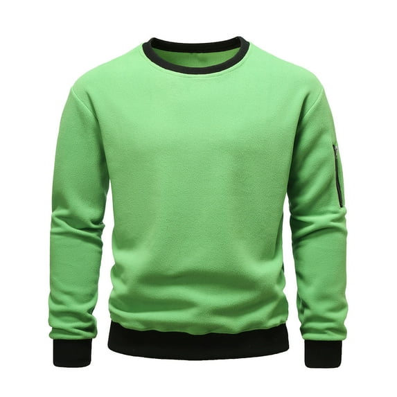 Generic Mens Polar Fleece Pullover Fashion Crew Neck Sweatshirt Trendy Solid Color Sweater Outdoor Thermal Winter Sports Tops