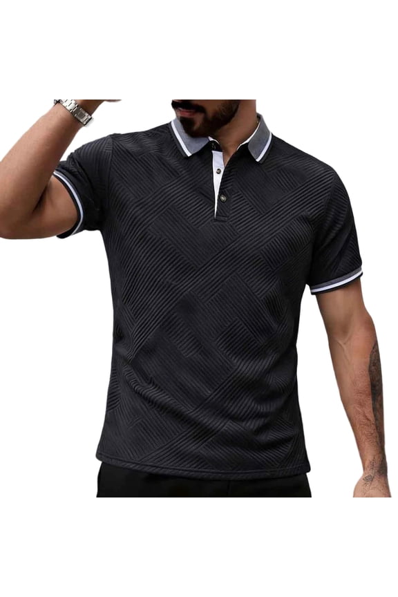 Mens Polo Shirts Casual Textured Jacquard Short Sleeve Performance Golf Shirt Regular Fit Office Dress Formal T-Shirts