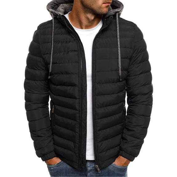 Generic Mens Puffer Jacket with Hood Lightweight Down Jacket Full Zip Up Hoodie Jacket Winter Coat Warm Outwear