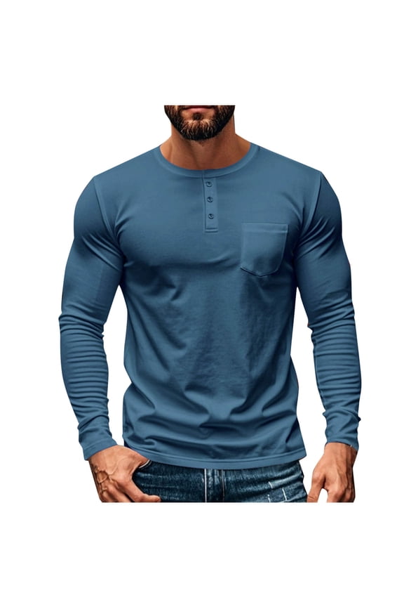 Mens Quarter Button Up Shirt Lightweight Henley Muscle Gym Long Sleeve Pullover Fall Fashion Slim Fit Solid Tops