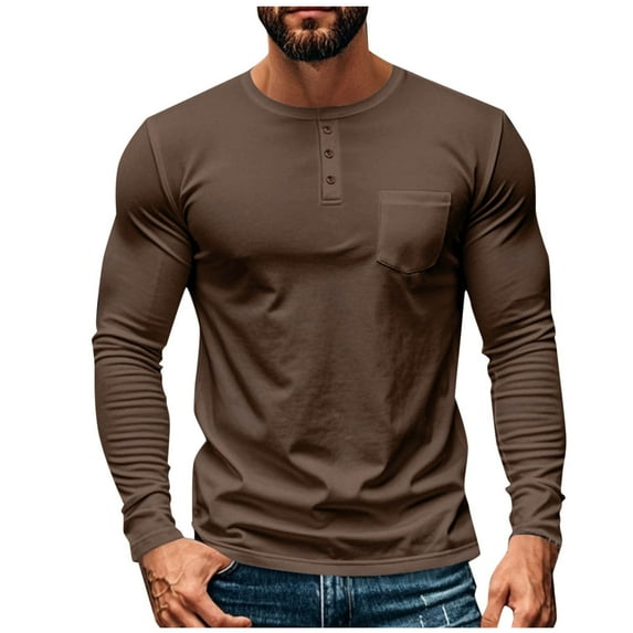 Generic Mens Quarter Button Up Shirt Lightweight Henley Muscle Gym Long Sleeve Pullover Fall Fashion Slim Fit Solid Tops