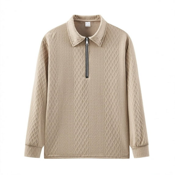 Generic Mens Quarter Zip Sweatshirt Jacket Quarter Zip Mock Neck Long Sleeve Casual Stand Collar Jacquard Pullover Tops