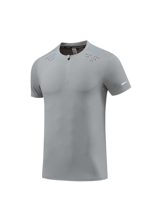 Mens Quick Dry Athletic Shirts Crew Neck Quarter Zip Short Sleeve Tops Breathable Quick Dry Short Sleeve Tee Shirt