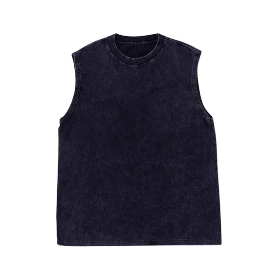 Generic Mens Retro Distressed Sleeveless T-Shirt Loose Casual Round Neck Pullover Cotton Vest Workout Tank Tops