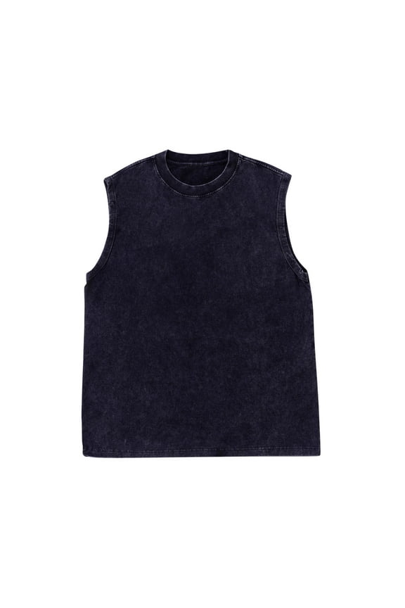 Mens Retro Distressed Sleeveless T-Shirt Loose Casual Round Neck Pullover Cotton Vest Workout Tank Tops