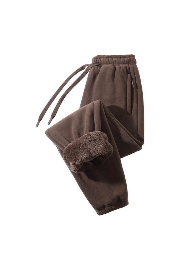 Mens Sherpa Lined Sweatpants Winter Warm Fleece Athletic Pants High Waist Drawstring Track Joggers Pants with Pockets