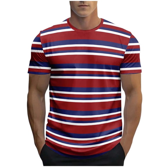Generic Mens Shirts Striped Crewneck Short Sleeve Soft Elastic Cotton Basic Pullover Stripe tee Shirt