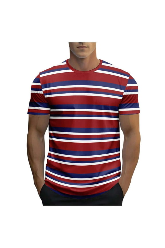 Mens Shirts Striped Crewneck Short Sleeve Soft Elastic Cotton Basic Pullover Stripe tee Shirt
