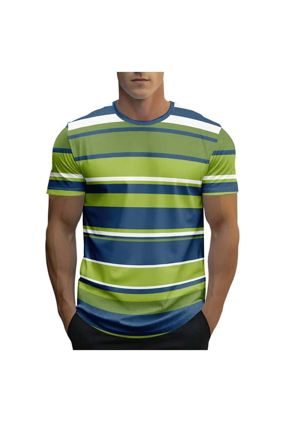 Mens Shirts Striped Crewneck Short Sleeve Soft Elastic Cotton Basic Pullover Stripe tee Shirt