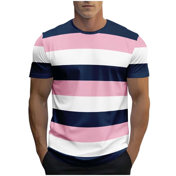 Generic Mens Shirts Striped Crewneck Short Sleeve Soft Elastic Cotton Basic Pullover Stripe tee Shirt