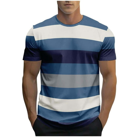 Generic Mens Shirts Striped Crewneck Short Sleeve Soft Elastic Cotton Basic Pullover Stripe tee Shirt