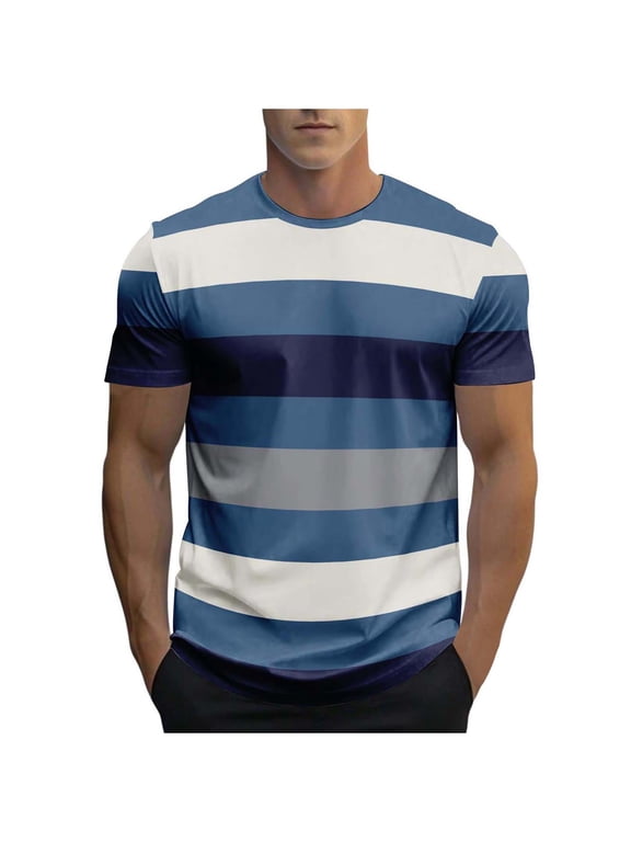 Mens Shirts Striped Crewneck Short Sleeve Soft Elastic Cotton Basic Pullover Stripe tee Shirt