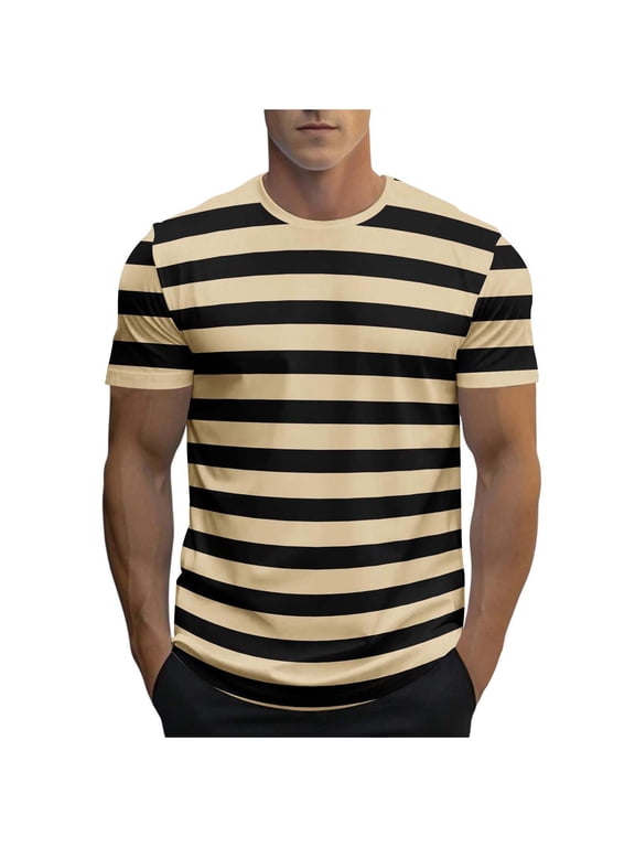 Mens Shirts Striped Crewneck Short Sleeve Soft Elastic Cotton Basic Pullover Stripe tee Shirt