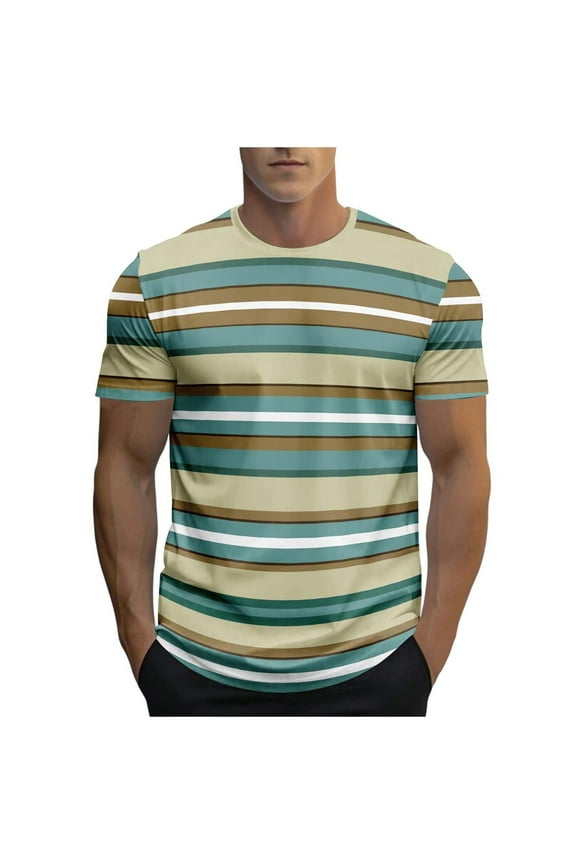 Mens Shirts Striped Crewneck Short Sleeve Soft Elastic Cotton Basic Pullover Stripe tee Shirt