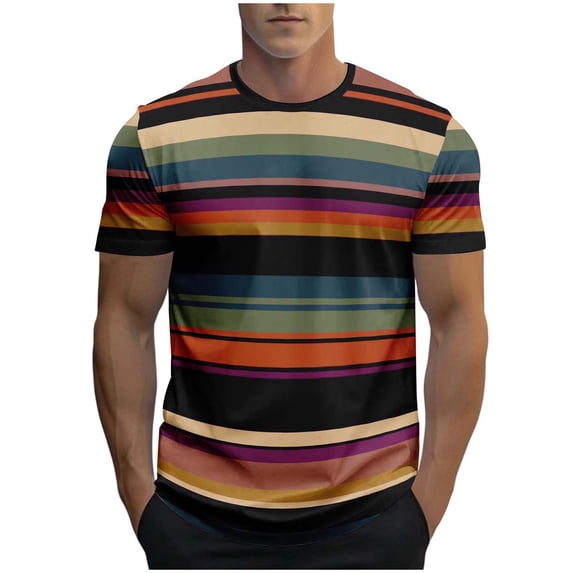 Generic Mens Shirts Striped Crewneck Short Sleeve Soft Elastic Cotton Basic Pullover Stripe tee Shirt