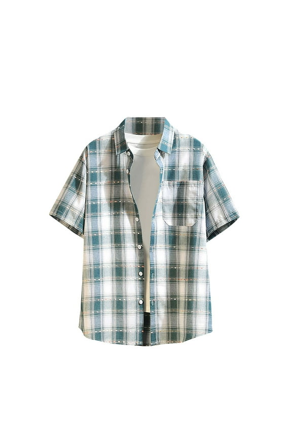 Mens Short Sleeve Button Down Shirt Plaid Button Up Shirts Casual Work Shirts