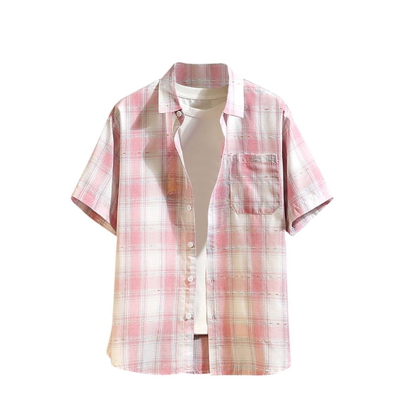 Generic Mens Short Sleeve Button Down Shirt Plaid Button Up Shirts Casual Work Shirts