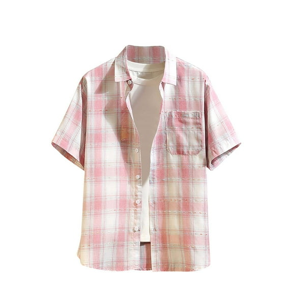 Generic Mens Short Sleeve Button Down Shirt Plaid Button Up Shirts Casual Work Shirts