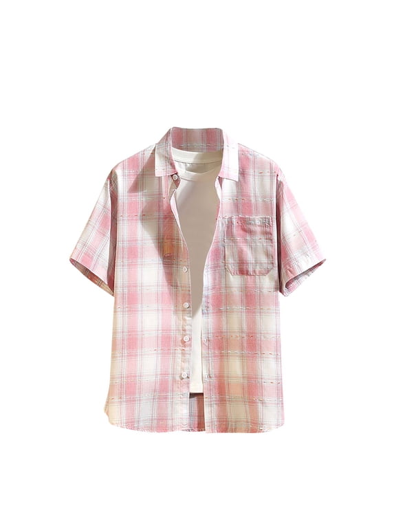Mens Short Sleeve Button Down Shirt Plaid Button Up Shirts Casual Work Shirts