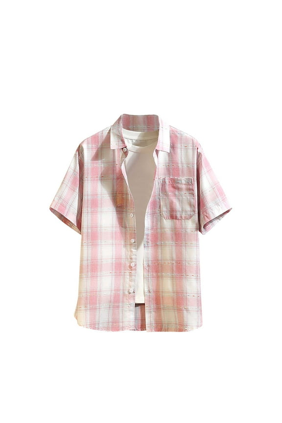 Mens Short Sleeve Button Down Shirt Plaid Button Up Shirts Casual Work Shirts