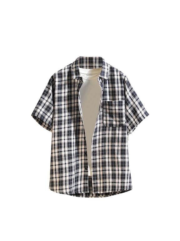 Mens Short Sleeve Button Down Shirt Plaid Button Up Shirts Casual Work Shirts
